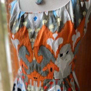 Ikat Midi Exposed Zipper Cap Sleeves Pockets